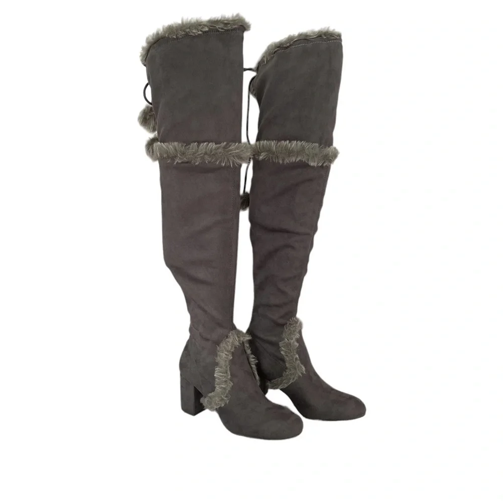 Charles By Charles David Grey Faux Fur Trimmed Over-the-Knee Boot